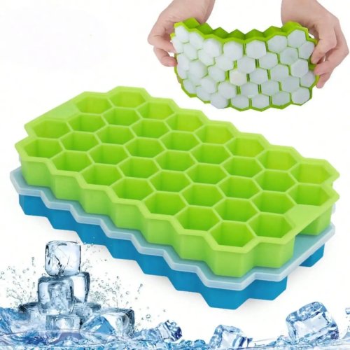 Khuôn làm đá silicon kiểu tổ ong 37 ô kèm nắp, có thể xếp chồng, dễ lấy đá