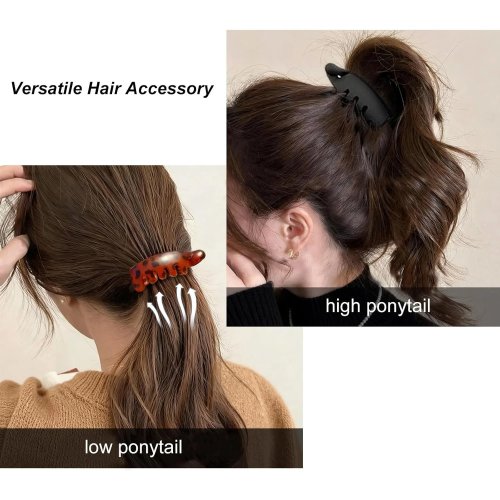 Paquete de 4 clips tipo banana pequeños con estampado de leopardo – pinchitos ovalados retro antideslizantes para coletas, moños y cabello fino/rizado