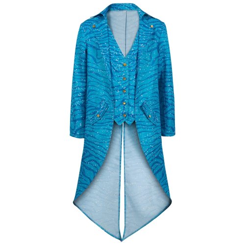 Veste queue-de-pie vintage homme – col imprimé ondulé, manches longues, fausse queue, idéale pour Halloween et cosplay cinéma (lot 2 pièces)