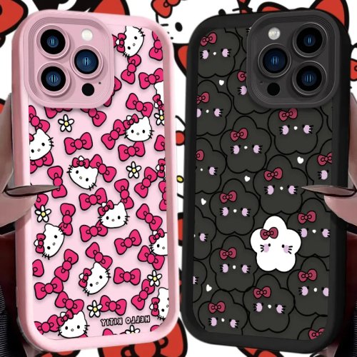 Sanrio Hello Kitty silicone case with bow for iPhone 17 Air/16/16E/15/14/13/12/11/Pro Max/X/XS/XS Max/XR/SE 2020/SE4/7/8