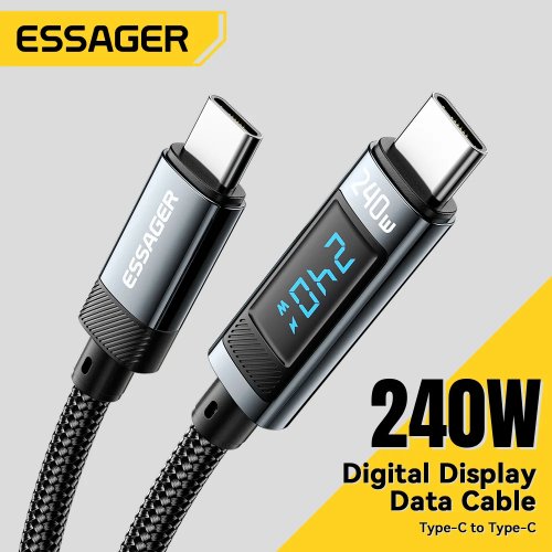 Câble USB‑C vers USB‑C Essager 2 m, charge rapide PD 3.1 jusqu'à 100 W – câble alimentation et données pour MacBook, Samsung, Xiaomi