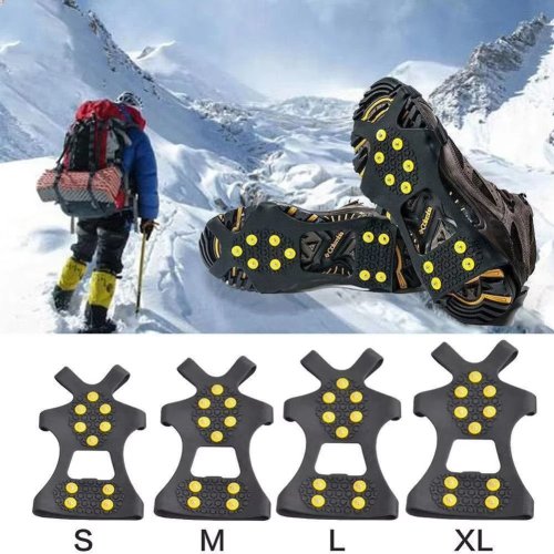 แผ่นเกาะพื้นรองเท้า 10 ฟัน กันลื่นสำหรับหิมะ/น้ำแข็ง – ครอบรองเท้าสำหรับเดินป่า/ปีนเขา แบบ unisex