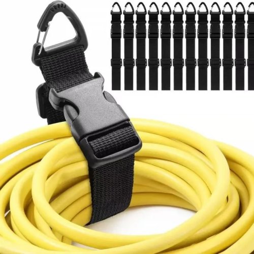 45cm Black Adjustable Extension Cord Organizer — Heavy-Duty Storage Strap with 3‑Axis Buckle for Workshop & Garage