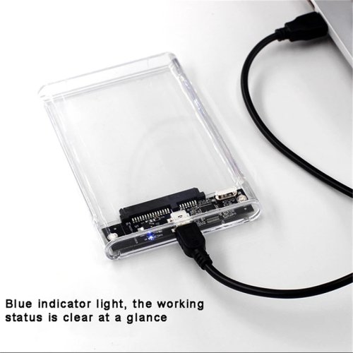 Transparent 2.5" SATA to USB‑C HDD/SSD Enclosure — Tool‑Free Portable External Hard Drive Case (USB 2.0)