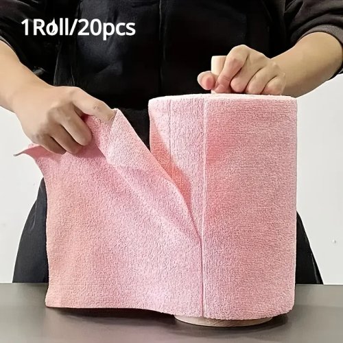 Microfiber cleaning wipes roll — 20 reusable high-absorbency, durable, machine-washable kitchen towels for dishes