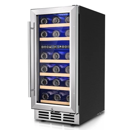 Винний холодильник SIMZLIFE 15-inch (≈38 см) — одна/дві зони, цифрове регулювання температури, скляні двері з реверсом
