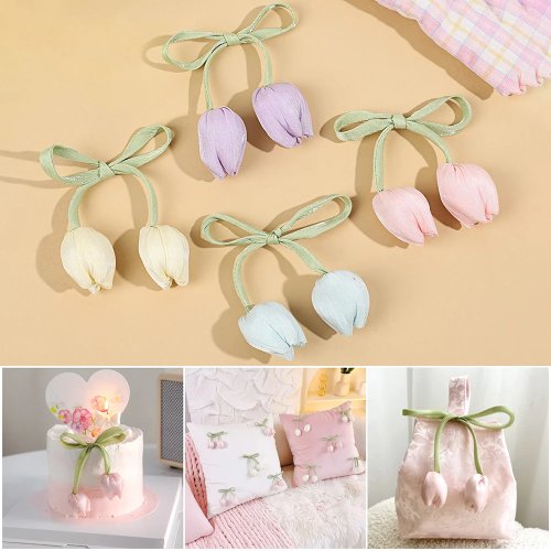 1 pièce appliqué fleur tulipe 3D en crochets fait main — pour bandeau, sac, coussin, vêtement