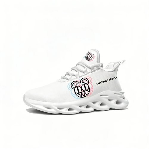 Sneakers Radiohead in mesh con lacci — scarpe running flat unisex, traspiranti, bianche