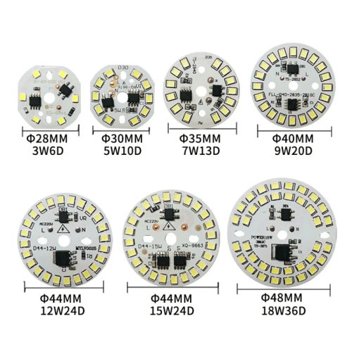 Módulo LED PCB AC 220V 2835 SMD COB 3/5/7/9/12/15/18W com Smart IC, Branco frio 6000–6500K