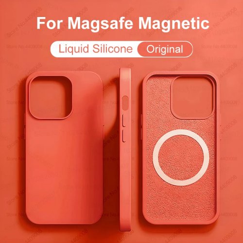 Custodia magnetica MagSafe in silicone liquido per iPhone 15/14/13/12/11 (Pro / Pro Max / Plus) – compatibile con ricarica wireless