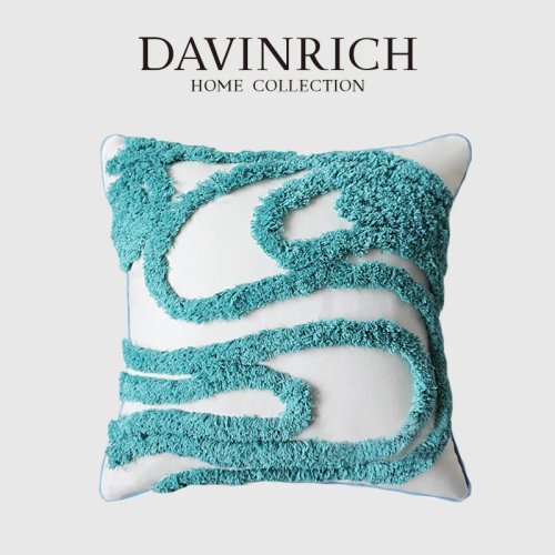 DAVINRICH غطاء وسادة ديكور بوهو، تركوازي بنقش موجات بحرية مجرّدة، مزخرف بتقنية التافت اليدوية