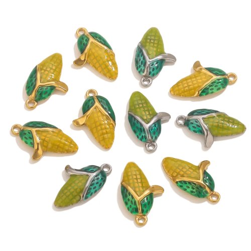 5 pzas Dijes mini de maíz en acero inoxidable para hacer bisutería — colgantes para collar y aretes