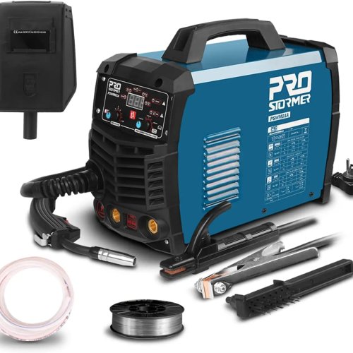 3-in-1 MIG/TIG/MMA lasapparaat met digitaal display — elektrodehouder, massaklem, voedingskabel en borstel