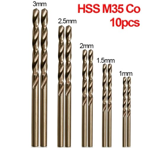 10-tlg. HSS M35 Kobalt-Bohrer-Set 1–3 mm für Metall / Edelstahl – Schnellarbeitsstahl, kobaltbeschichtet