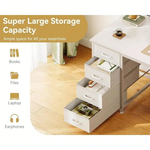 Computer desk with 8 fabric drawers — Modern office desk with large storage for home office, study and gaming