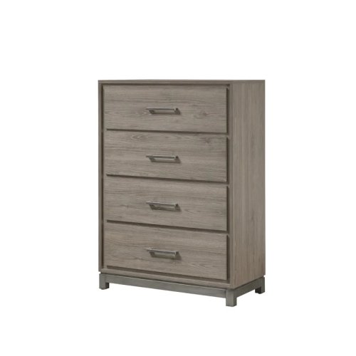 Komoda/lemari laci modern 4 laci dengan pegangan metal, finishing oak abu-abu