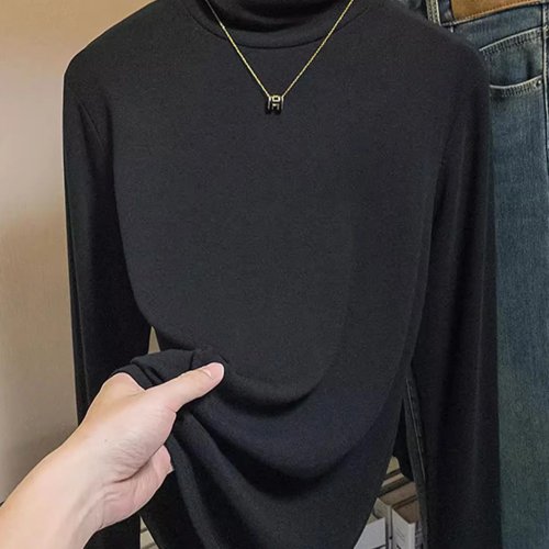 Top básico feminino oversized manga comprida gola alta para tamanhos grandes — casual outono/inverno