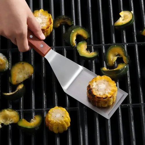 Spatula kecil stainless steel dengan gagang kayu – penggoreng/pengangkat untuk burger, telur, kue, krim, kue kering dan brownie