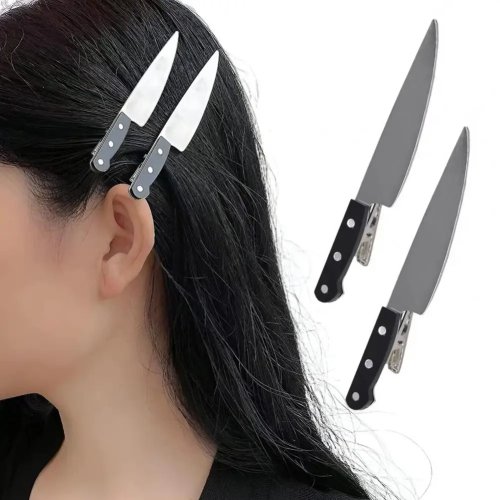 Barrette en forme de couverts, antidérapante — Pour frange, femme; accessoire cheveux pour cosplay/punk/soirée