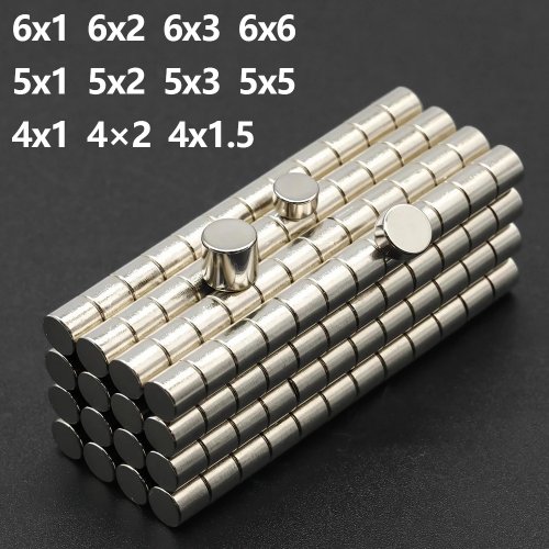 Ímanes de neodímio N35 redondos (NdFeB) – ímanes permanentes super fortes para frigorífico e DIY, tamanhos 6x1 mm, 6x2 mm, 5x1 mm, 5x3 mm, 4x1,5 mm, 4x2 mm