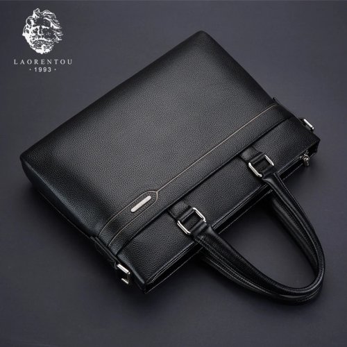 LAORENTOU Men's Genuine Leather Laptop Briefcase — Cowhide Business Shoulder Messenger Bag