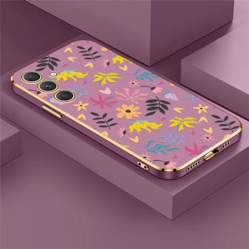 Coque souple en TPU pour Samsung Galaxy A37/A57/A54/A15/A25/A35/A55/A36 5G/A16/A26/A14/A24 4G/A34 – imprimé feuilles métallisées
