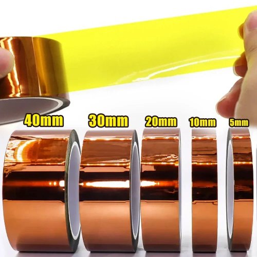 شريط بوليإيميد (Kapton) مقاوم للحرارة — ذهبي، عازل ومضاد للكهرباء الساكنة لحماية البورد، البطارية والأسلاك