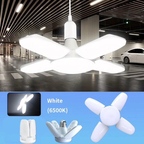 Светодиодная лампа E27 складная, в форме вентилятора, 40 LED, 6500K холодный белый, AC 110/220V для потолка, гаража и склада