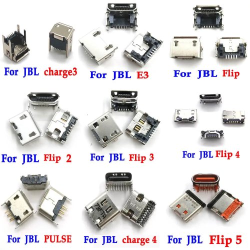 موصل شحن بديل Micro USB/USB-C لسماعات JBL Charge 3/4, Flip 2/3/4/5 و Pulse