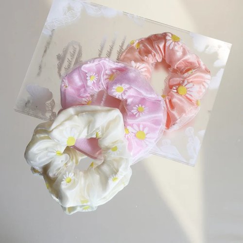 Scrunchie em organza transparente iridescente «Mermaid» — elástico de cabelo em rede para mulher