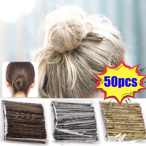 Pack 50 ganchos/grampos de cabelo dourados e pretos — grampos ondulados invisíveis para mulher