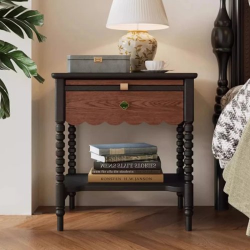Mesita de noche de madera maciza estilo medieval, diseño retro francés, mueble de dormitorio de lujo con almacenamiento
