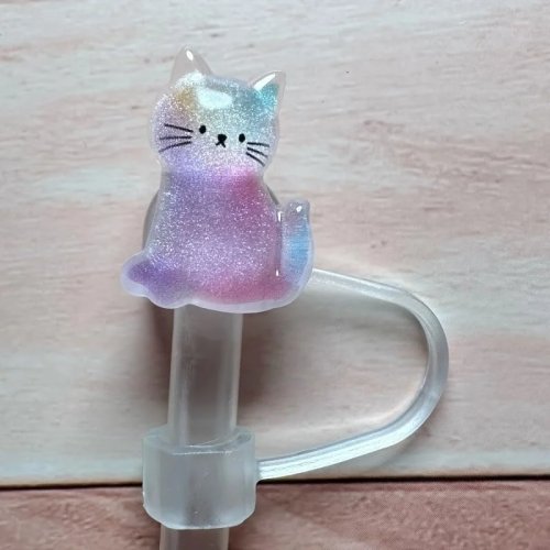 Tappo per cannuccia a forma di gatto per bicchiere 40 oz — design glitter carino, impermeabile e antipolvere, multicolore, 1 pz (gatto colorato con tubo bianco)