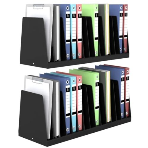 Lot de 2 organiseurs de fichiers verticaux en métal pour bureau, 15 compartiments — trieur de documents et courrier, robuste