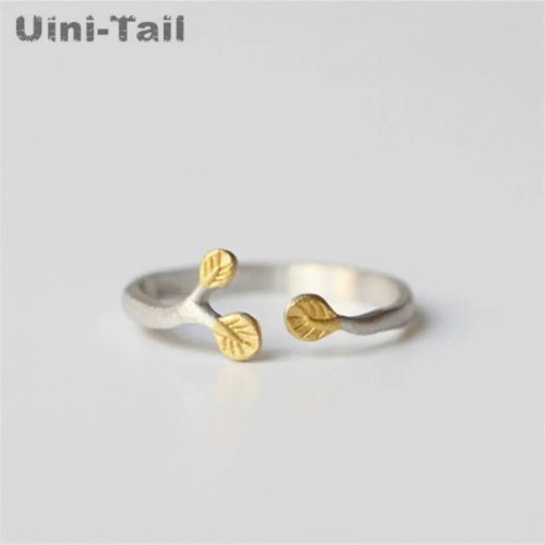 Anillo abierto ajustable de plata tibetana 925 con diseño de hojas de árbol, estilo boho/adorable — regalo para novia