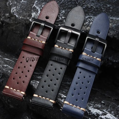 Calfskin leather watch strap 20/22 mm — Universal, breathable, quick-release band with metal pin buckle
