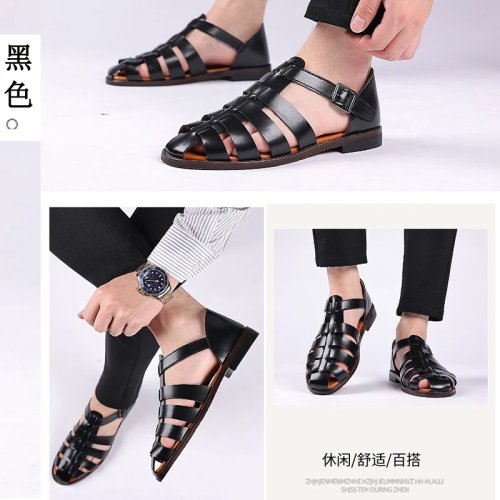 Men's Leather Gladiator Sandals - Casual Summer Round‑Toe Shoes