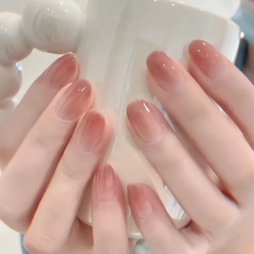 핑크‑화이트 그라데이션 네일팁 24개 세트 — 접착식(스티커) 완제품, 귀여운 디자인