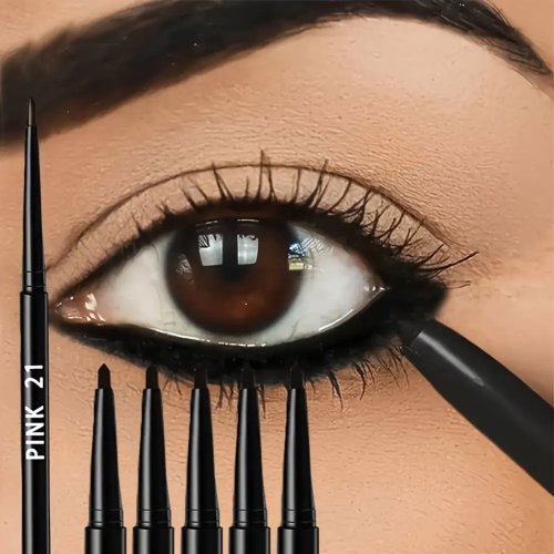 Pack de 5 lápis eyeliners pretos à prova de água e de suor — longa duração, anti-borrão, fórmula de aplicação suave para olhos marcantes