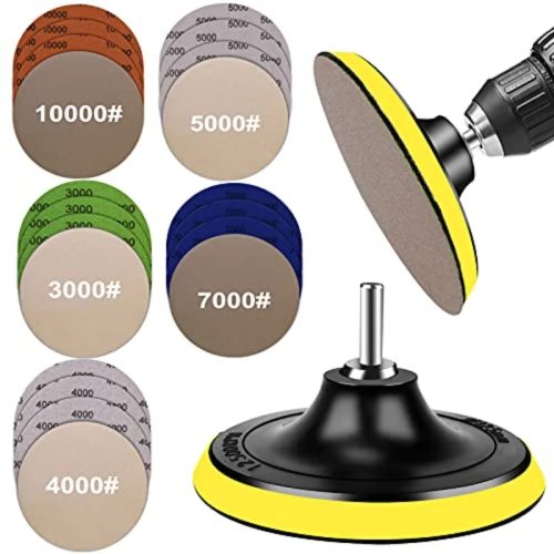 20枚入り ウェット/ドライ サンドペーパー 3000/4000/5000/7000/10000 5インチ バッキングパッド セット マジックテープ式 電動サンダー用