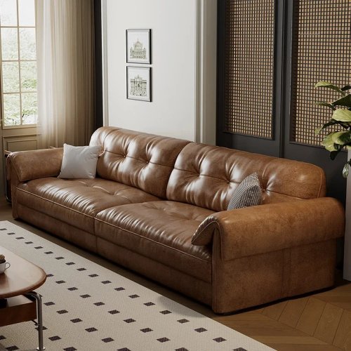 Leder-Ecksofa (L‑Form) – minimalistisches Wohnzimmer-Sofa mit Sessel/Lounge, postmoderner Designer-Möbelstück