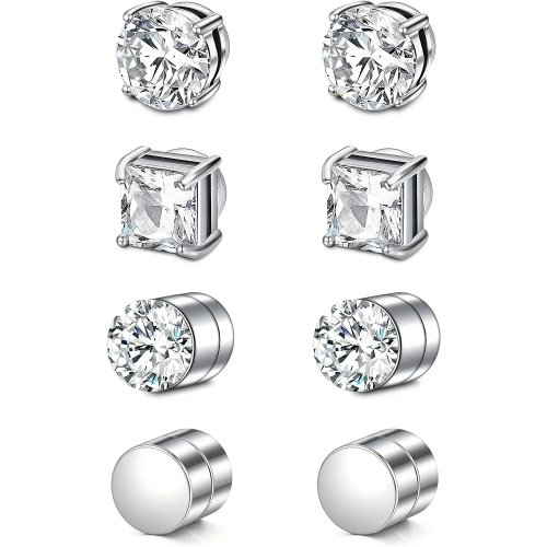 1 paire de boucles d'oreilles clip magnétiques en cristal — ronds en zirconia, sans piercing, unisexe, style punk