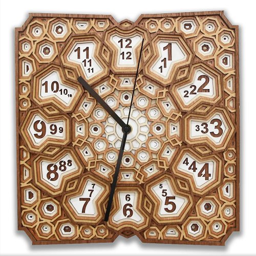 Orologio da parete in legno mandala 3D a strati — silenzioso, decorazione floreale per studio yoga e casa