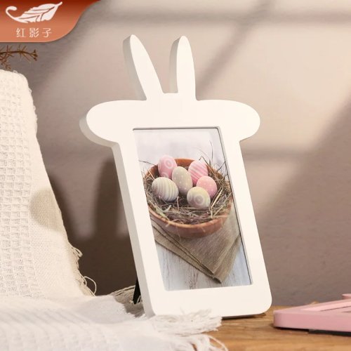 Marco de fotos vertical 6 pulgadas para niños — portarretrato de mesa con conejito rosa, decoración para cuarto infantil
