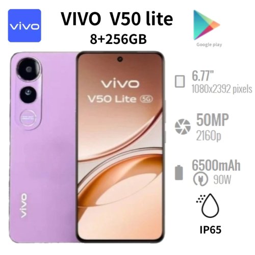 Vivo V50 Lite 5G (Global 2026) – Écran 6,77″ HD, double caméra 50 MP, batterie 6500 mAh, charge rapide 90W, double SIM, 8 Go/256 Go