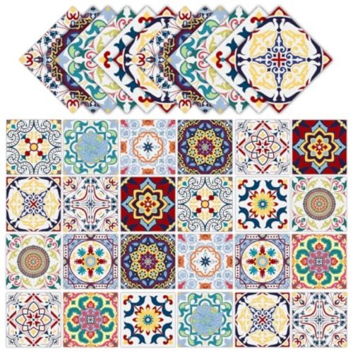 24 uni. Autocolantes de azulejo 15×15 cm estilo Talavera mexicano — Auto-adesivos impermeáveis para revestimento de parede da cozinha