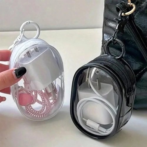 Set de 2 bolsas organizadoras transparentes para cables — Estuche compacto para viaje para cargadores, audífonos y cables