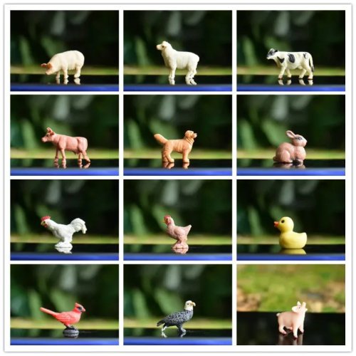 Miniaturas de animais da quinta – modelos pequenos (cavalo, cão, gato, porco, galinha, pato) para jardim encantado, casa de bonecas e acessórios de brinquedo