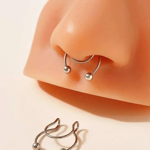 Lot de 2 anneaux de septum clip en acier inoxydable — sans piercing, réglables, bagues de nez factices minimalistes pour femme