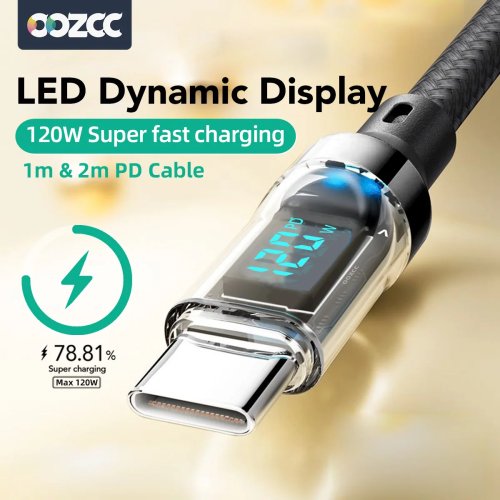 OOZCC USB‑C→Lightning 케이블, LCD 와트 표시기, 최대 120W 초고속 충전 및 데이터 전송 iPhone 14 Pro용